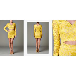 タダシショウジ(TADASHI SHOJI)の新品 USAワンピース LEMON YELLOW LACE S(ひざ丈ワンピース)