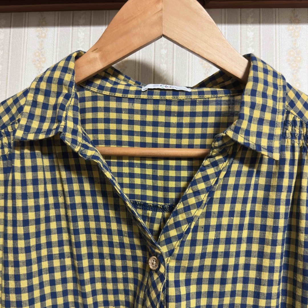 イエローチェックシャツ レディースのトップス(シャツ/ブラウス(長袖/七分))の商品写真