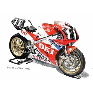 ホンダ(ホンダ)のホンダ RVF750 (RC45) 水彩画 バイク イラスト インテリア(その他)