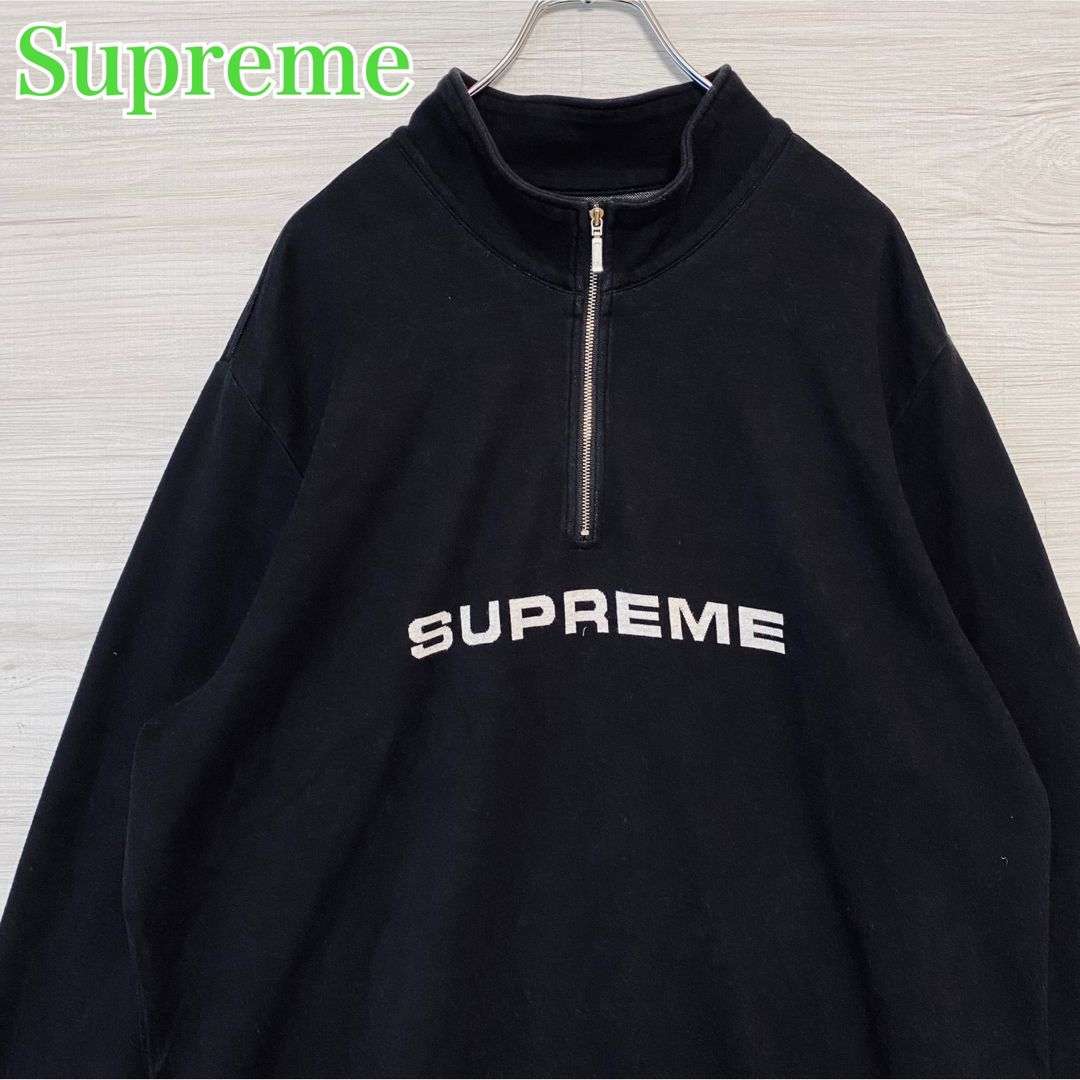 Supreme スウェット　ハーフジップ  トレーナー　デカロゴ　M グレー