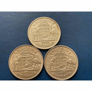 オーストラリア1フローリン銀貨3枚セット、1951/1952/1953年(貨幣)