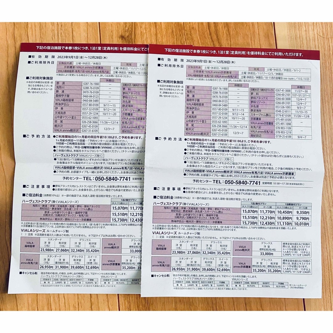 東急ハーヴェスト平日、日曜特別優待券2枚 チケットの優待券/割引券(宿泊券)の商品写真