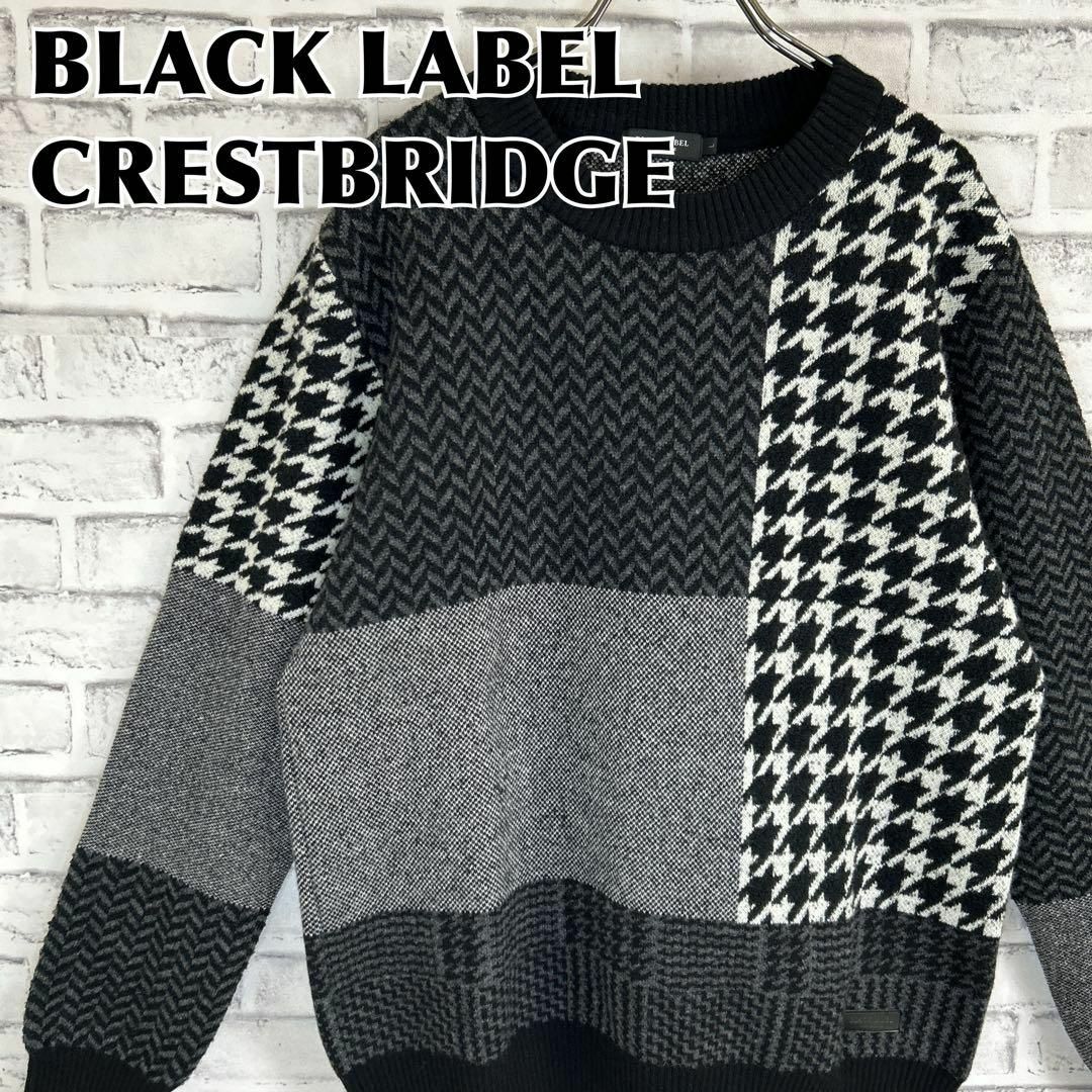 ブラックレーベルクレストブリッジ セーター ニット 切替 千鳥 柄物 羊毛混紡