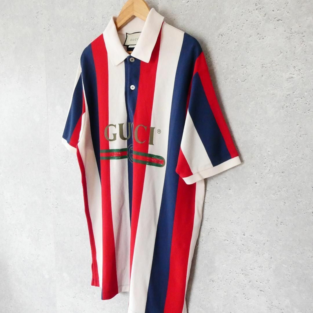 Gucci - 美品 GUCCI ロゴ バイアデラスストライプ 半袖 鹿の子