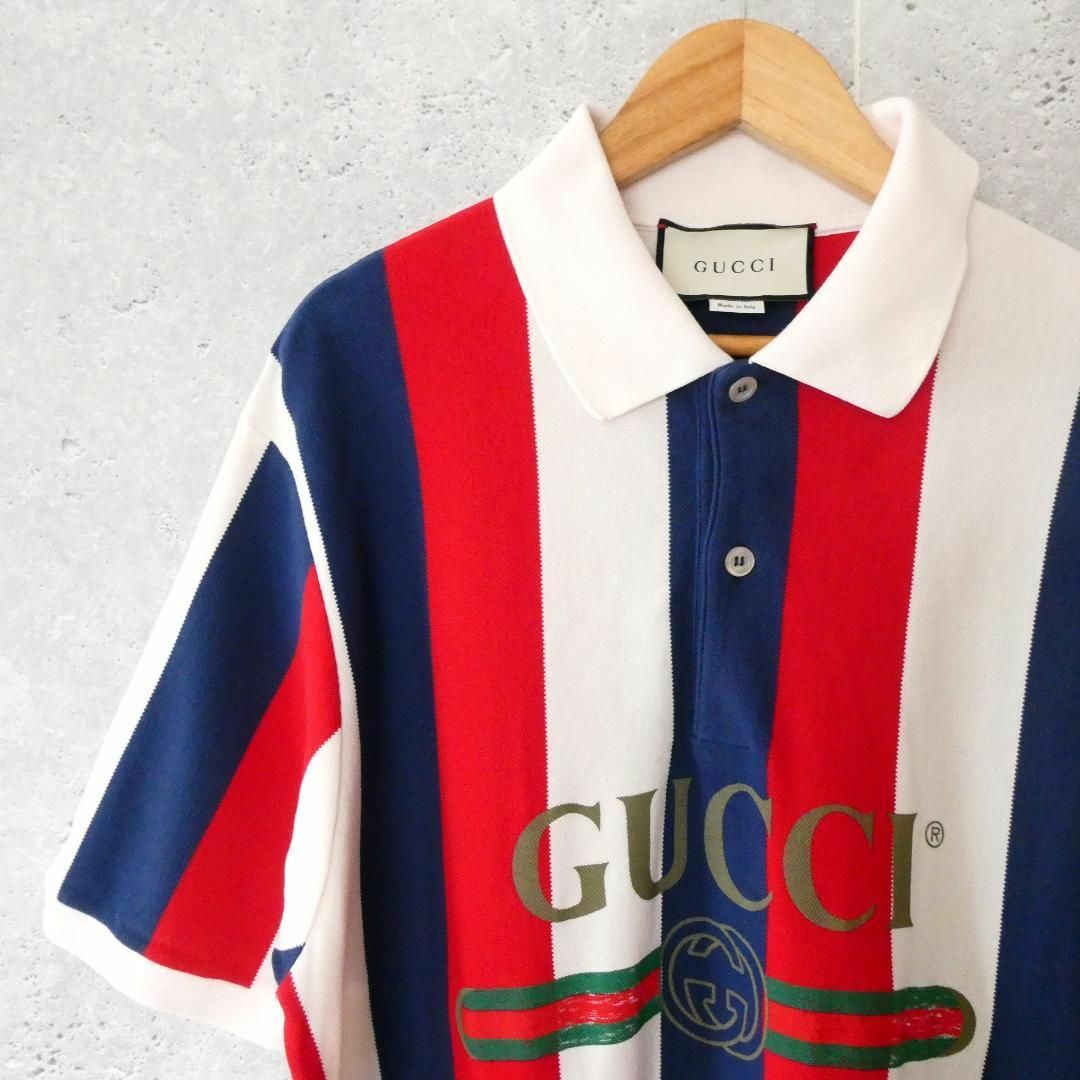 Gucci - 美品 GUCCI ロゴ バイアデラスストライプ 半袖 鹿の子