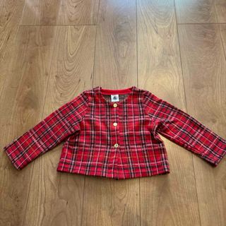 プチバトー(PETIT BATEAU)のプチバトー 厚手カーディガン  赤チェック 86cm 24m(カーディガン/ボレロ)