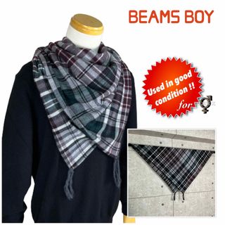 ビームスボーイ(BEAMS BOY)のBEAMS BOY美品☆チェック柄 ウール100% 日本製 フリンジ付きストール(ストール/パシュミナ)