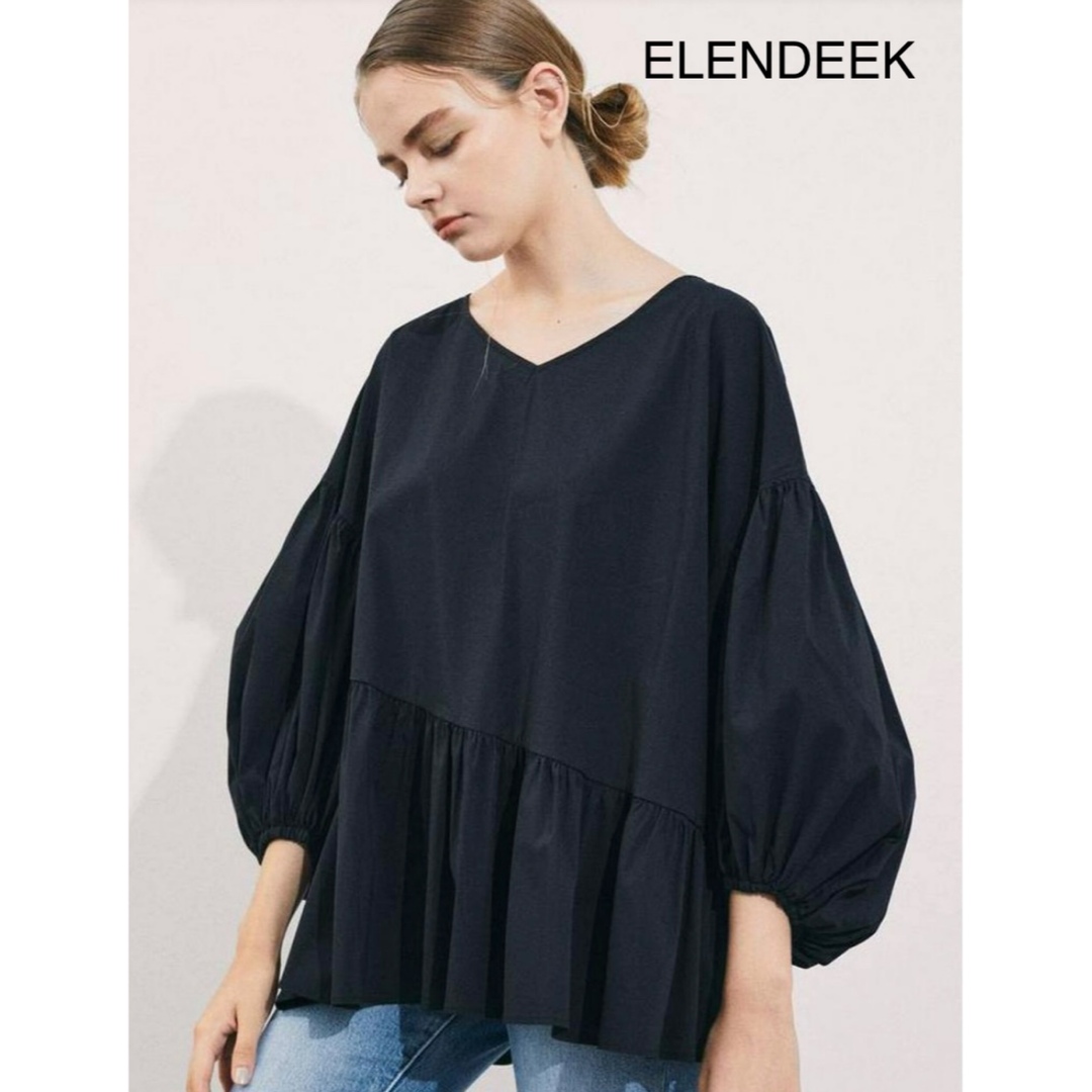 なし伸縮性美品　ELENDEEK ASYMMETRY FLARE NECK BL