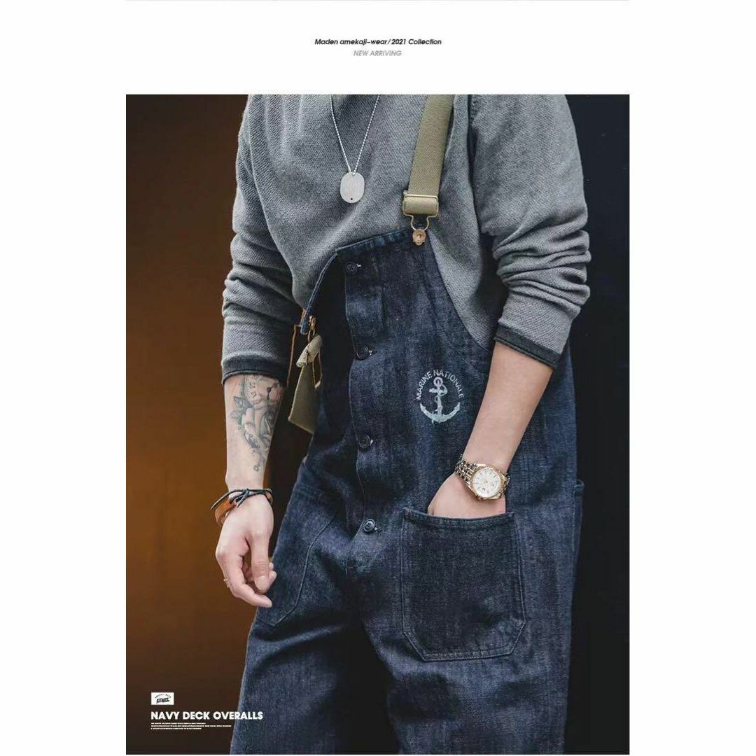 デニム　オーバーオール　Ｌサイズ　レトロ　サロペット　作業着　ブルー メンズのパンツ(サロペット/オーバーオール)の商品写真