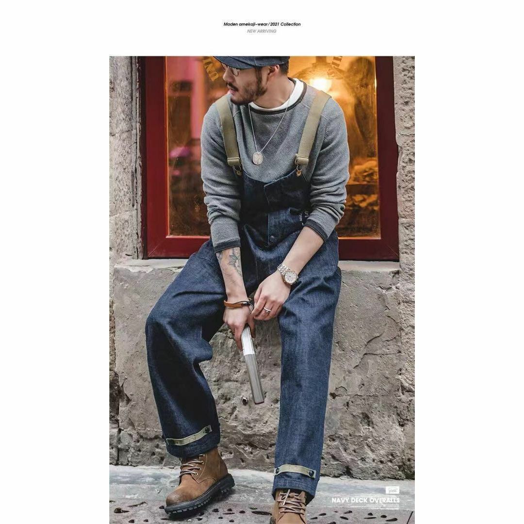 デニム　オーバーオール　Ｌサイズ　レトロ　サロペット　作業着　ブルー メンズのパンツ(サロペット/オーバーオール)の商品写真