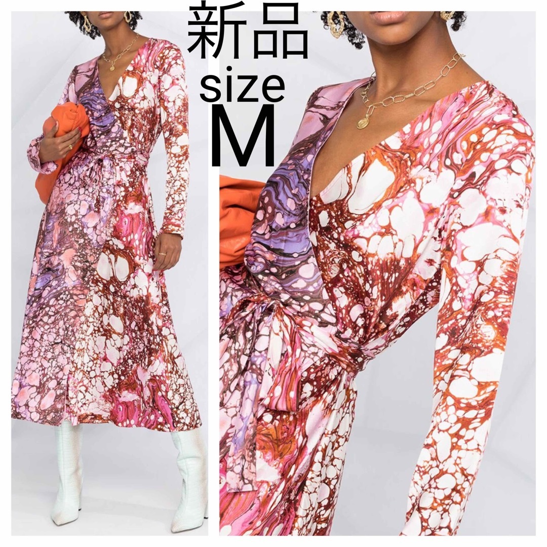 未使用タグ付 DVF ダイアンフォンファステンバーグ 総柄 シルク ワンピース