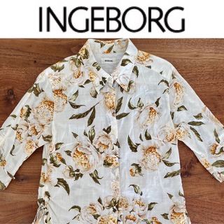 INGEBORG  チェック刺繍　七分袖シャツ　未使用品