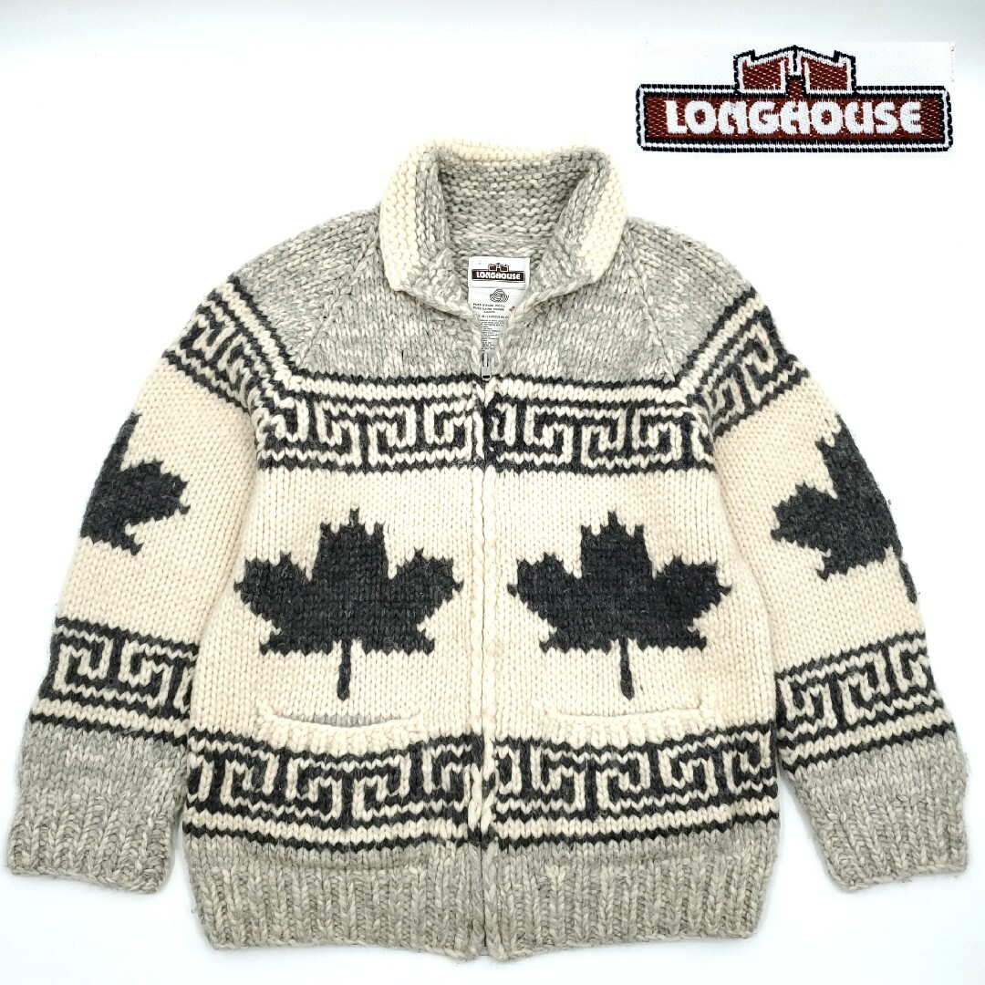 肉厚良品◆LONG HOUSE◆L位42カナダ製カウチンセーターグレーSZJ26