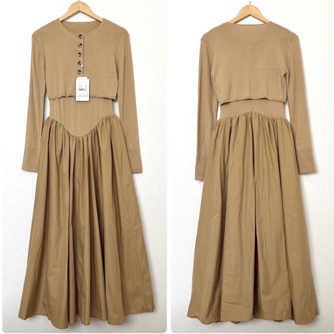 Ameri VINTAGE(アメリヴィンテージ)の♦︎未使用♦︎AMERI KNIT DOCKING VOLUME DRESS M レディースのワンピース(ロングワンピース/マキシワンピース)の商品写真