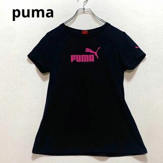 プーマ(PUMA)のpuma　プーマ　ピンクロゴ　Tシャツ　レディース　黒　半袖(Tシャツ(半袖/袖なし))