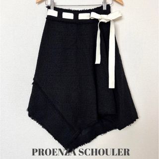 プロエンザスクーラー(Proenza Schouler)のPROENZA SCHOULER ツイ－ド アシンメトリースカ－ト 黒 2(ひざ丈スカート)