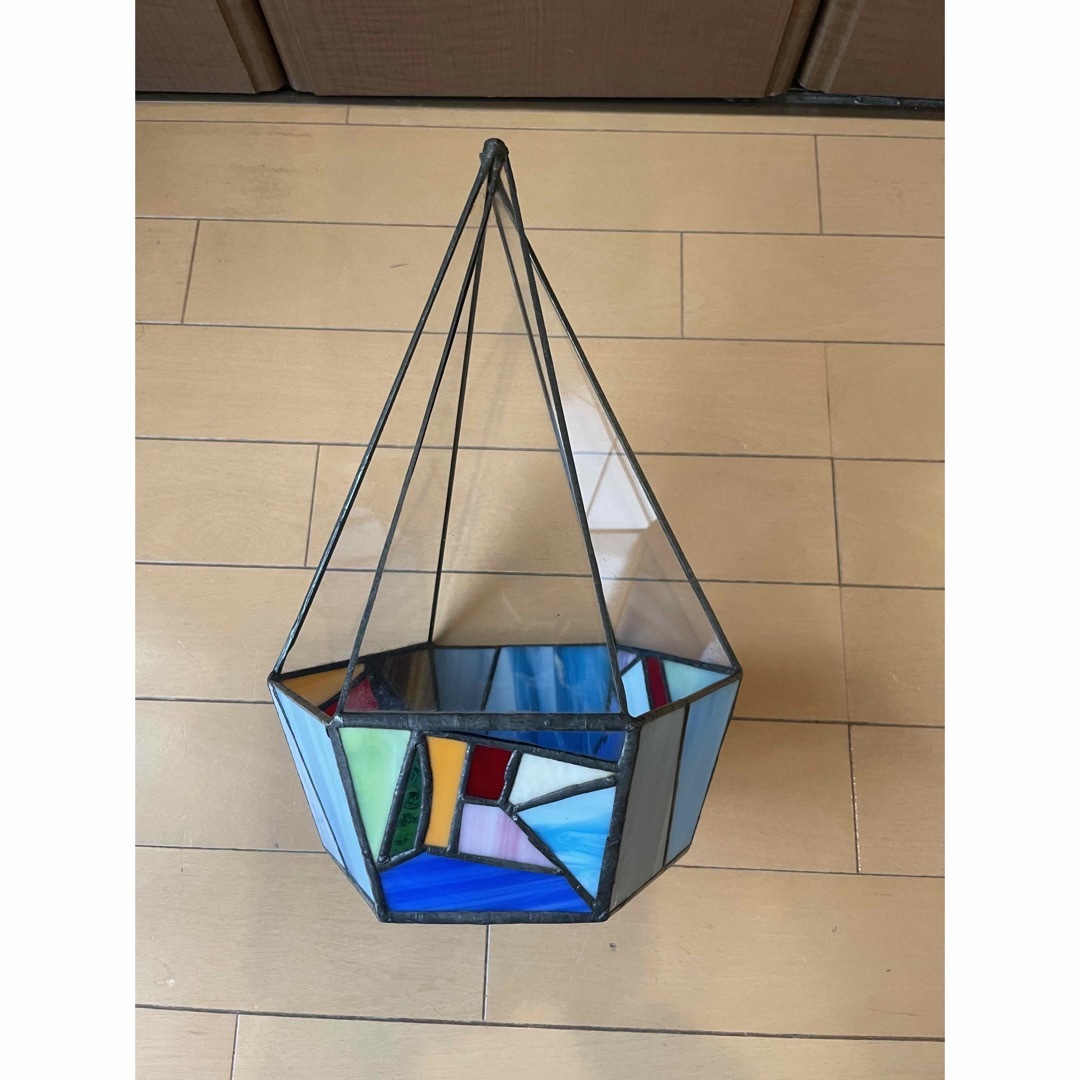 ステンドグラス6角形　キャンドルランタン　テラリウム　グラスアート。