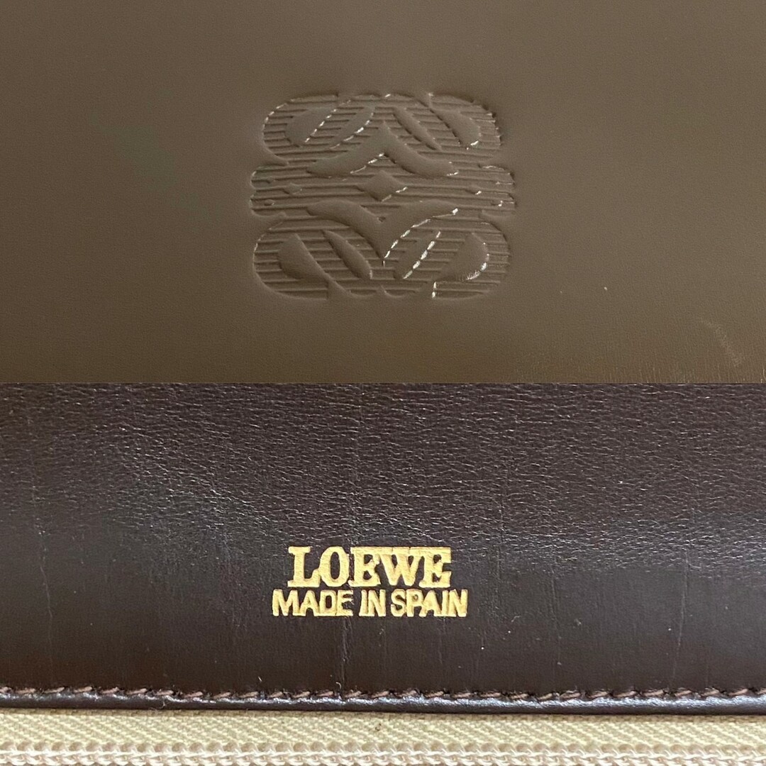 極 美品 希少品 保存袋付き LOEWE ロエベ アナグラム ロゴ カーフレザー 本革 ハンドバッグ ミニ トートバッグ ブラウン 30132 2