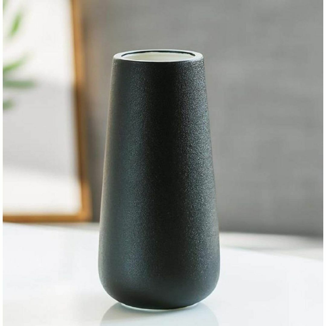 【色: ブラック-20cm】フラワーベース ホワイト白 セラミック 陶器 花瓶