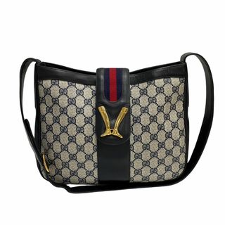 グッチ(Gucci)の極 美品 GUCCI グッチ オールドグッチ ヴィンテージ シェリーライン ブーツ金具 GG 総柄 レザー ショルダーバッグ ネイビー 14555(ショルダーバッグ)