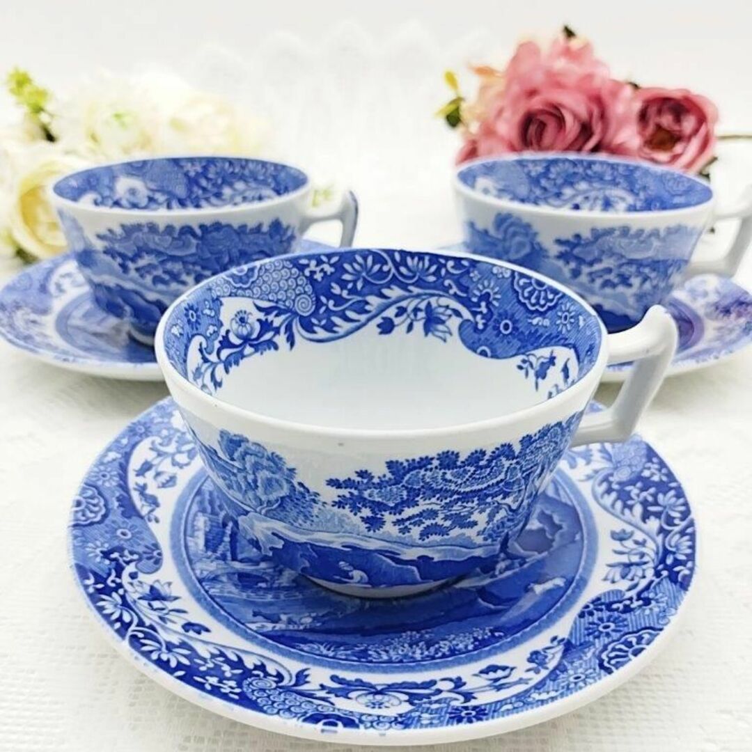 極美品】スポードSPODE ブルーイタリアン カップ&ソーサー2客 英国-