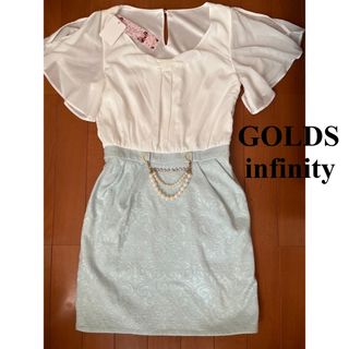 ゴールズインフィニティ(GOLDS infinity)のゴールズインフィニティ パール付き ワンピース ブルー 水色 バイカラー(ミニワンピース)