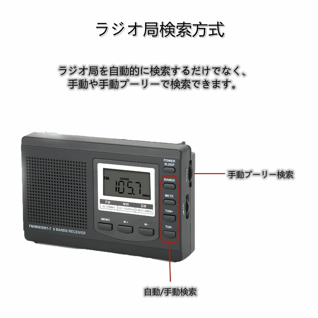 【カラー:ブラック】Acouto FMラジオ 24時間制 ポータブル ミニラジオ スマホ/家電/カメラのオーディオ機器(ラジオ)の商品写真