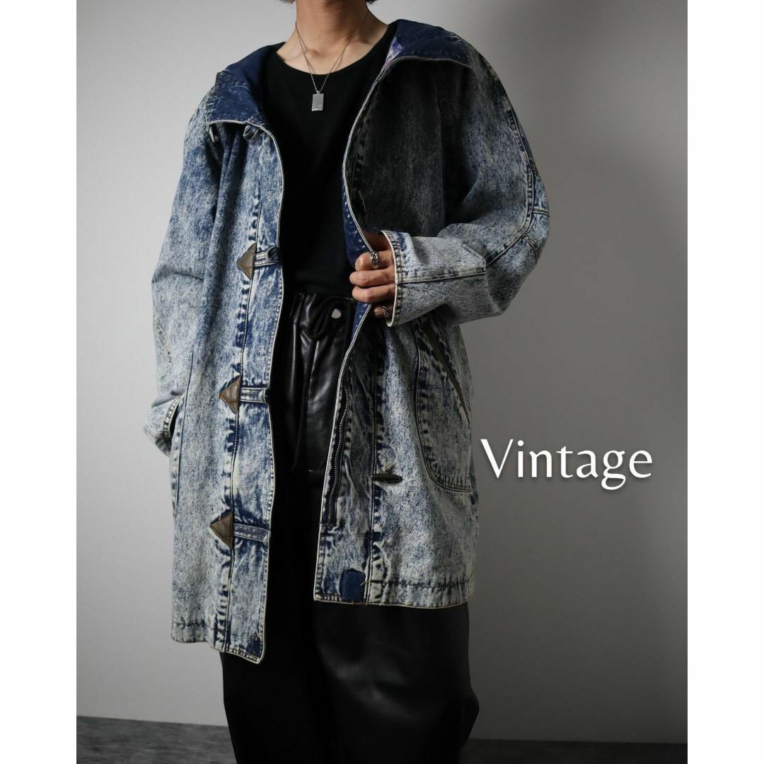 ART VINTAGE(アートヴィンテージ)の【vintage】ケミカルウォッシュ デニム 中綿 ダッフルコート Gジャン メンズのジャケット/アウター(ダッフルコート)の商品写真