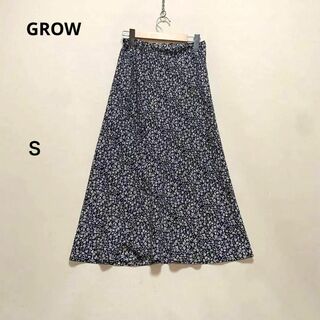 GROW - GROW 　柄　スカート　ロング　Ｓサイズ 　ブラック×ホワイト