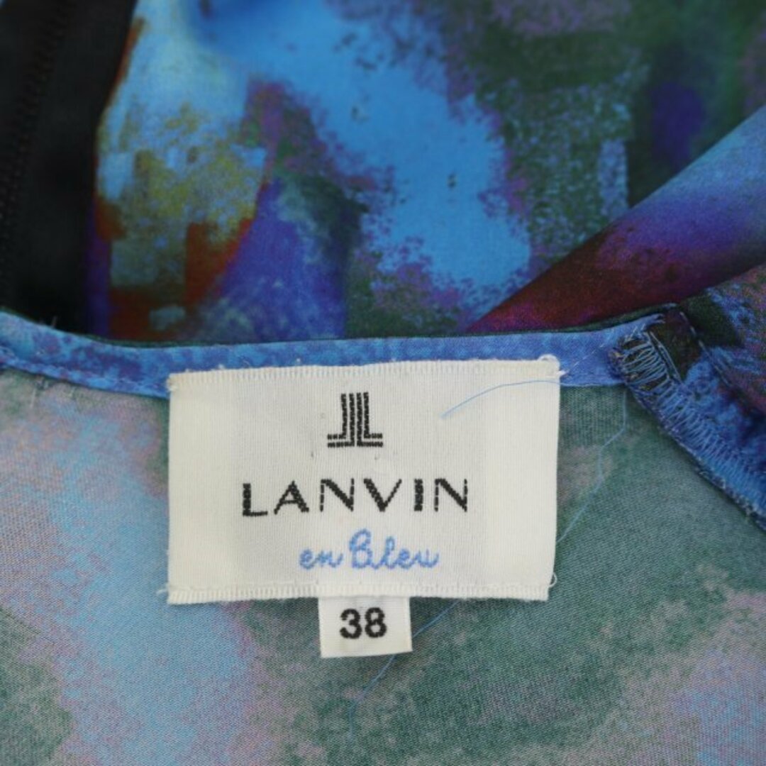 LANVIN en Bleu(ランバンオンブルー)のランバンオンブルー ノースリーブ 総柄ワンピース ひざ丈 38 青 ブルー レディースのワンピース(ひざ丈ワンピース)の商品写真