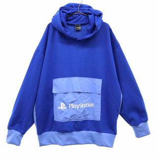 ジーユー(GU)のジーユー プレイステーションコラボ プリント スウェットパーカー XXL ブルー GU PlayStation プルオーバー ビッグサイズ ロゴ メンズ 【中古】  【231022】(パーカー)