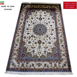 ペルシャ絨毯   ウール＆シルク 手織り 高級  イラン イスファハン産   (カーペット)