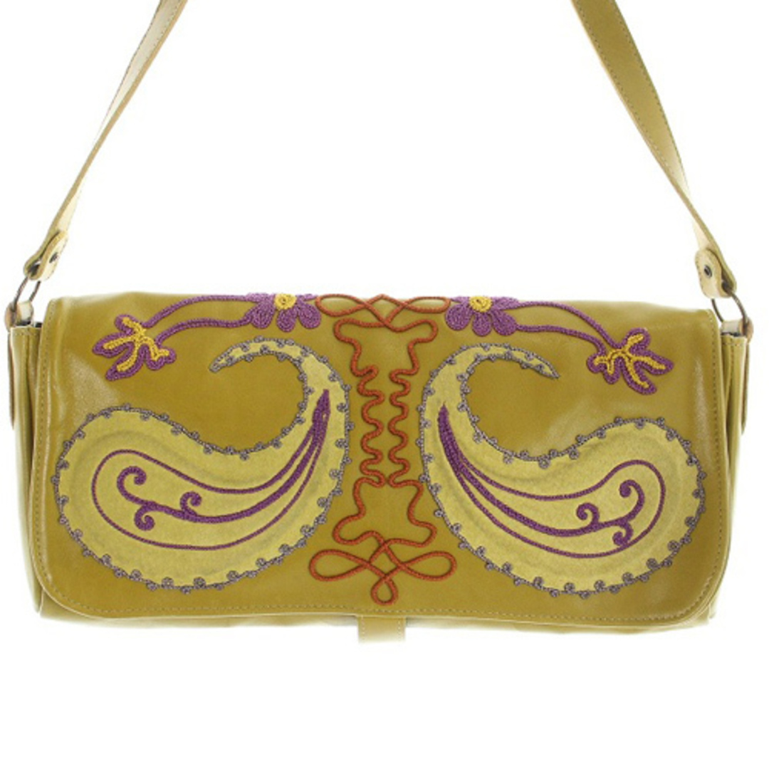 JAMIN PUECH(ジャマンピュエッシュ)のジャマンピュエッシュ 刺繍 ワンショルダーバッグ レザー 緑 レディースのバッグ(ショルダーバッグ)の商品写真