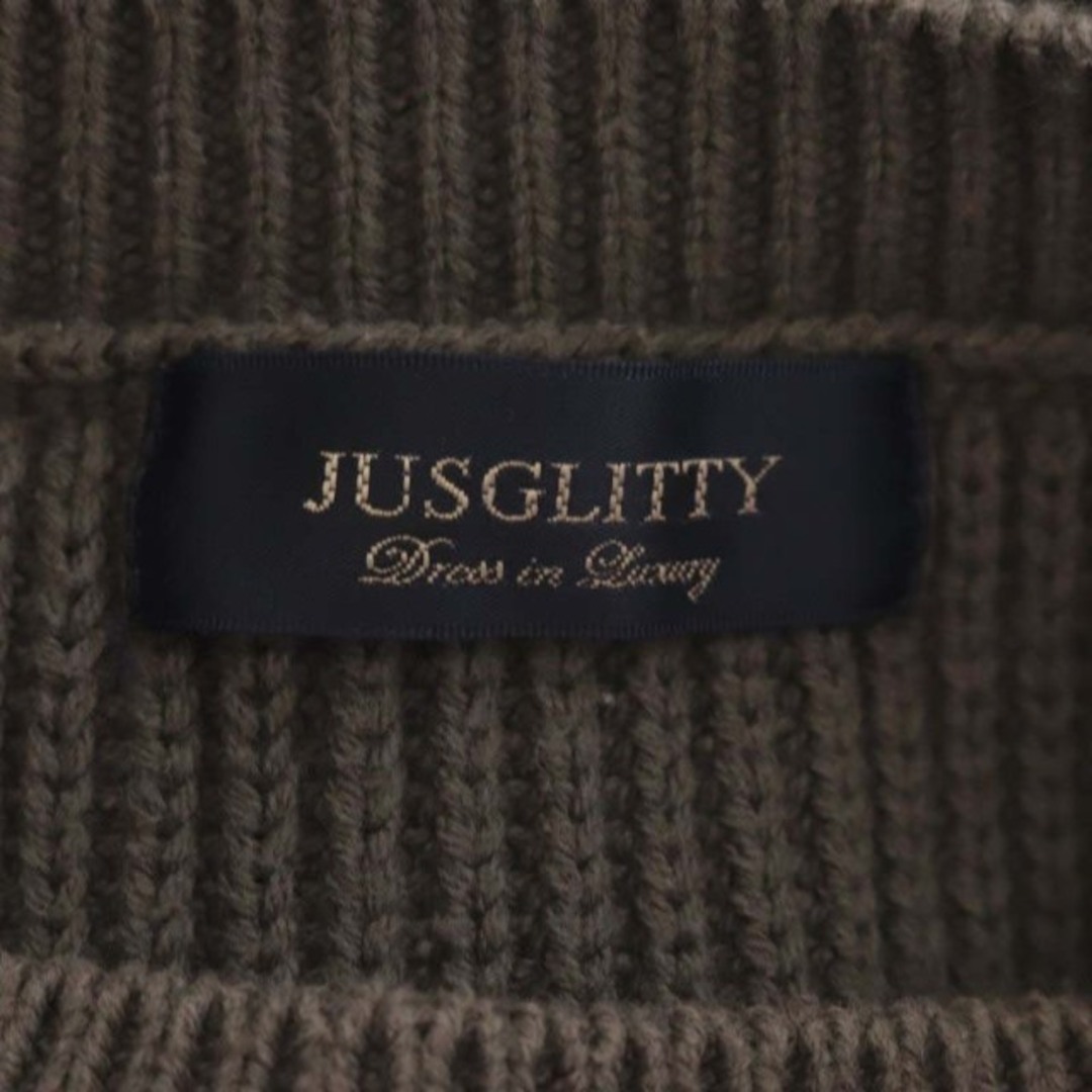 JUSGLITTY(ジャスグリッティー)のジャスグリッティー シャツレイヤードニット セーター 長袖 2 茶 白 レディースのトップス(ニット/セーター)の商品写真