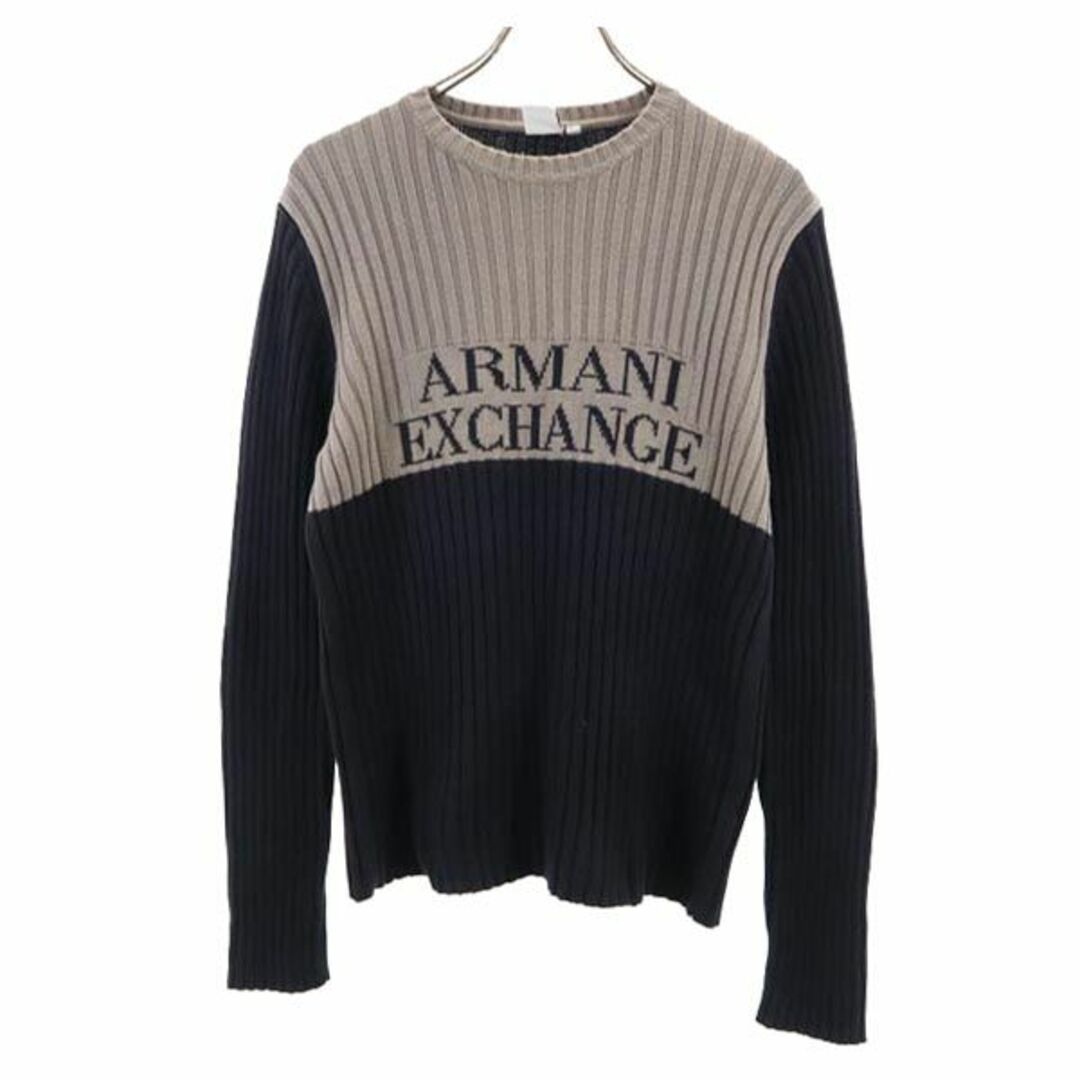 グレー×ブラック商品番号アルマーニエクスチェンジ バイカラー ニット S グレー×ブラック ARMANI EXCHANGE 長袖セーター ロゴ刺繍 メンズ   【231022】