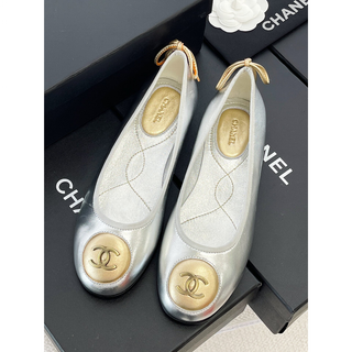 CHANEL - 【CHANEL】シャネル バレエシューズ シルバー&ブラック 36.5C