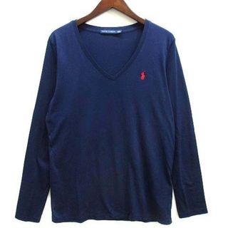 ラルフローレン(Ralph Lauren)のラルフローレン Vネック ワンポイント Tシャツ 長袖 ロンT ネイビー 紺 L(Tシャツ/カットソー(七分/長袖))