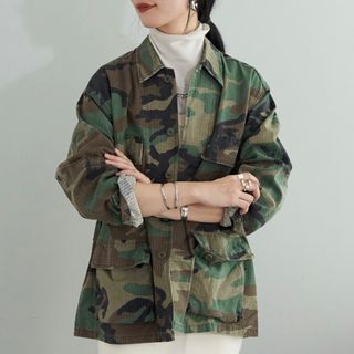 Rothco ロスコ ジャケット シャツ アウター カーキ系 M ミリタリー 迷彩 カモフラ 柄 プリント BDU SHIRTS おしゃれ シンプル きれいめ 大人女子 ブランド カジュアル 着回し 羽織り【レディース】【美品】