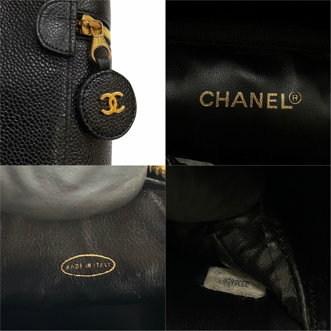 ほぼ未使用 保存箱 袋付 シール有 3番台CHANEL シャネル ココマーク キャビアスキン レザー バニティバッグ ハンドバッグ ブラック 93659