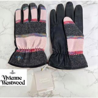 ヴィヴィアンウエストウッド(Vivienne Westwood)の【新品】ヴィヴィアンウエストウッド　手袋　レザー&ニット　オーブ刺繍　シルク　黒(手袋)