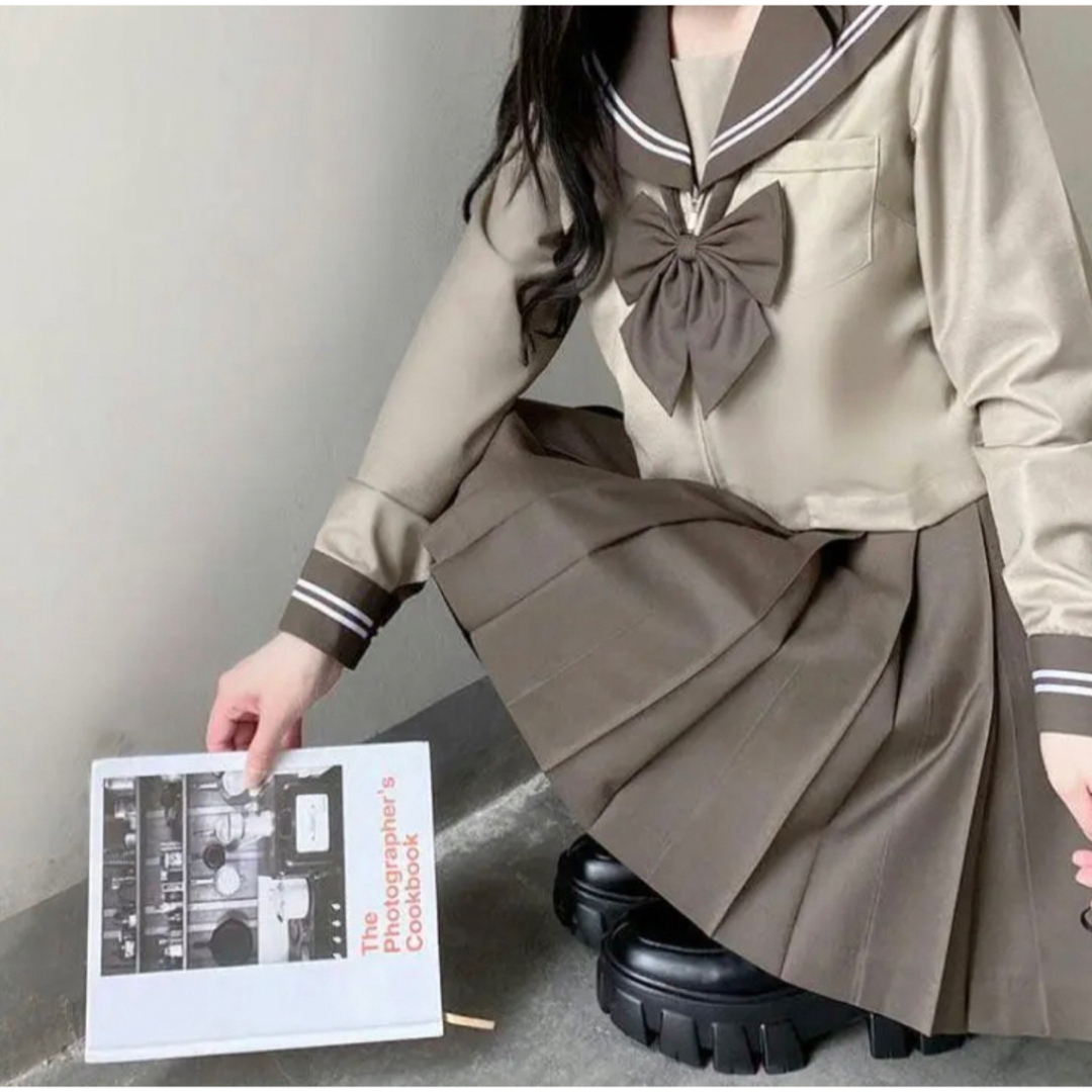 セーラー服 長袖 ミニスカート 茶色 大人気 学生服 可愛い 韓国の通販