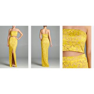 タダシショウジ(TADASHI SHOJI)の新品 USAロングドレス YELLOW LACE S(ロングドレス)