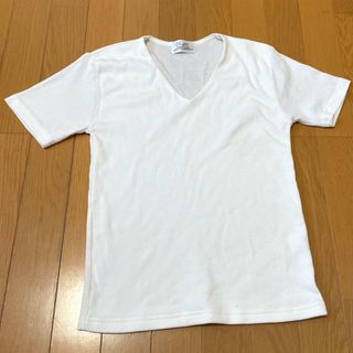 リブ生地　Ｖネック　Tシャツ　ホワイト　無地(Tシャツ(半袖/袖なし))