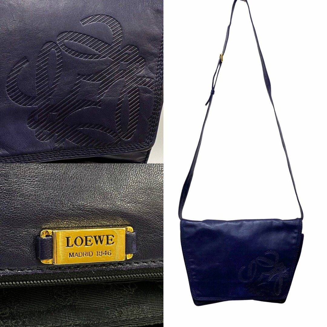 極 美品 保存袋付 LOEWE ロエベ アナグラム ロゴ ナッパレザー ミニ