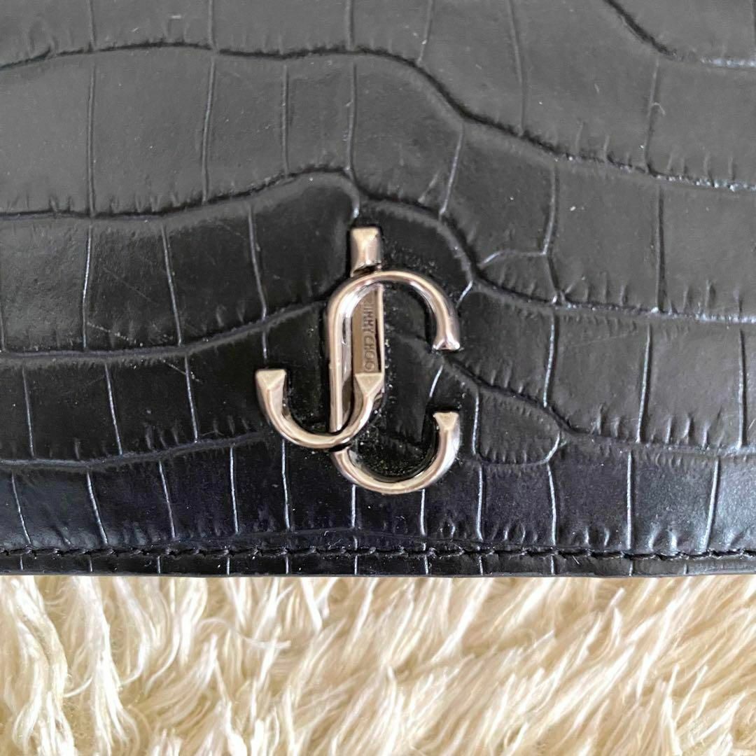 JIMMY CHOO(ジミーチュウ)の極美品✨ ジミーチュウ レザー クロコ型押し 二つ折り財布 ロゴ金具 レディースのファッション小物(財布)の商品写真