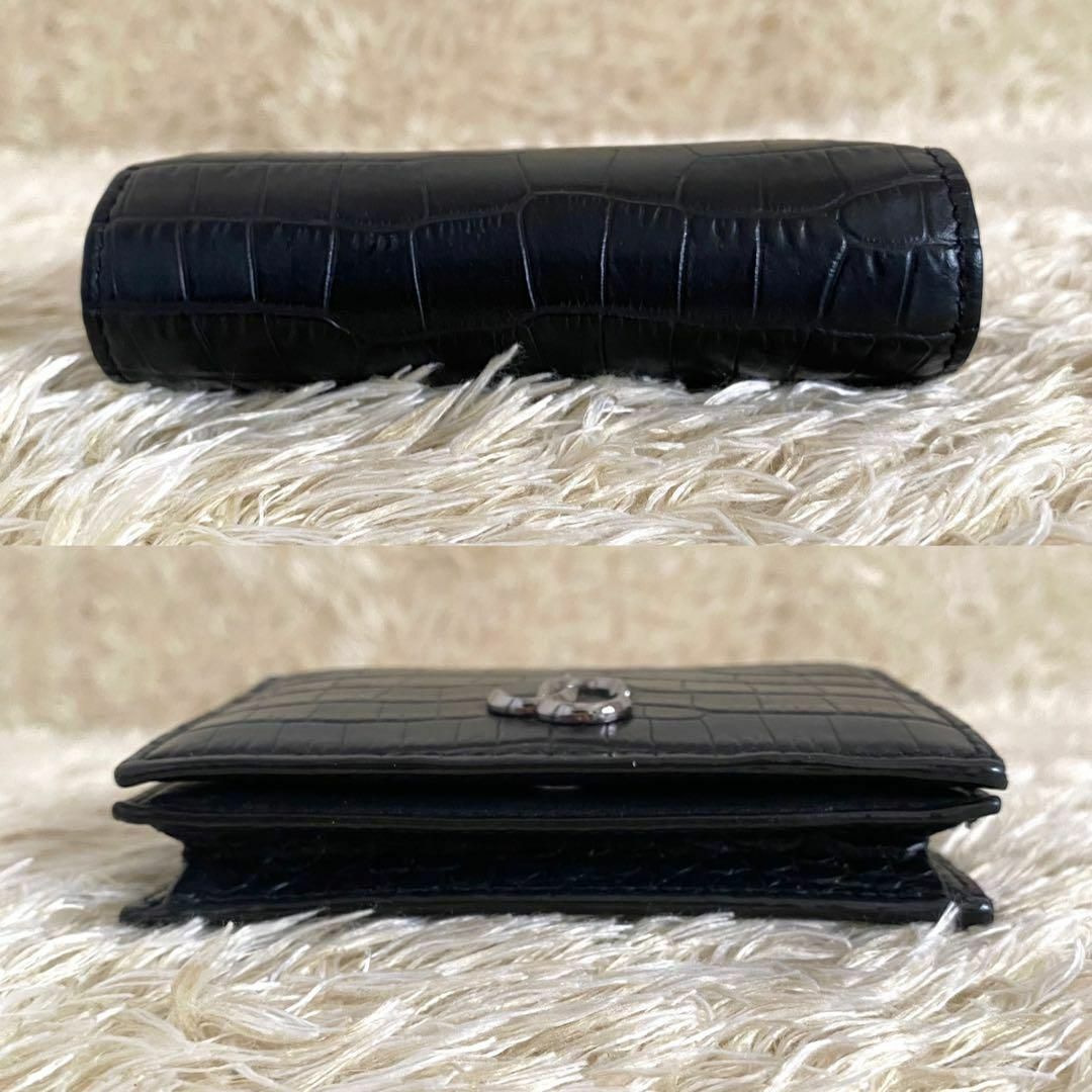 JIMMY CHOO(ジミーチュウ)の極美品✨ ジミーチュウ レザー クロコ型押し 二つ折り財布 ロゴ金具 レディースのファッション小物(財布)の商品写真