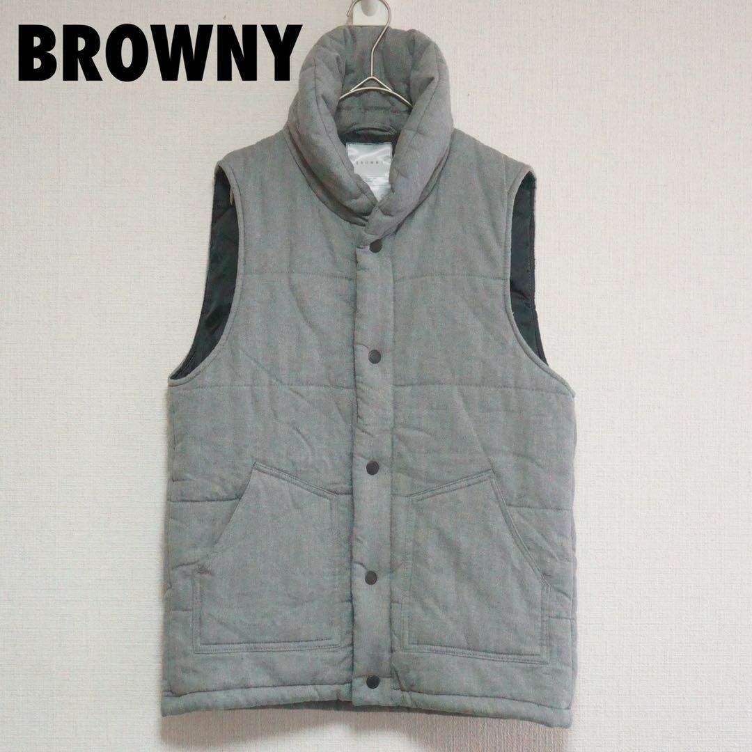 BROWNY(ブラウニー)のcu4 /BROWNY/ブラウニー/中綿ベスト/ヘリンボーン/グレー L レディースのジャケット/アウター(その他)の商品写真
