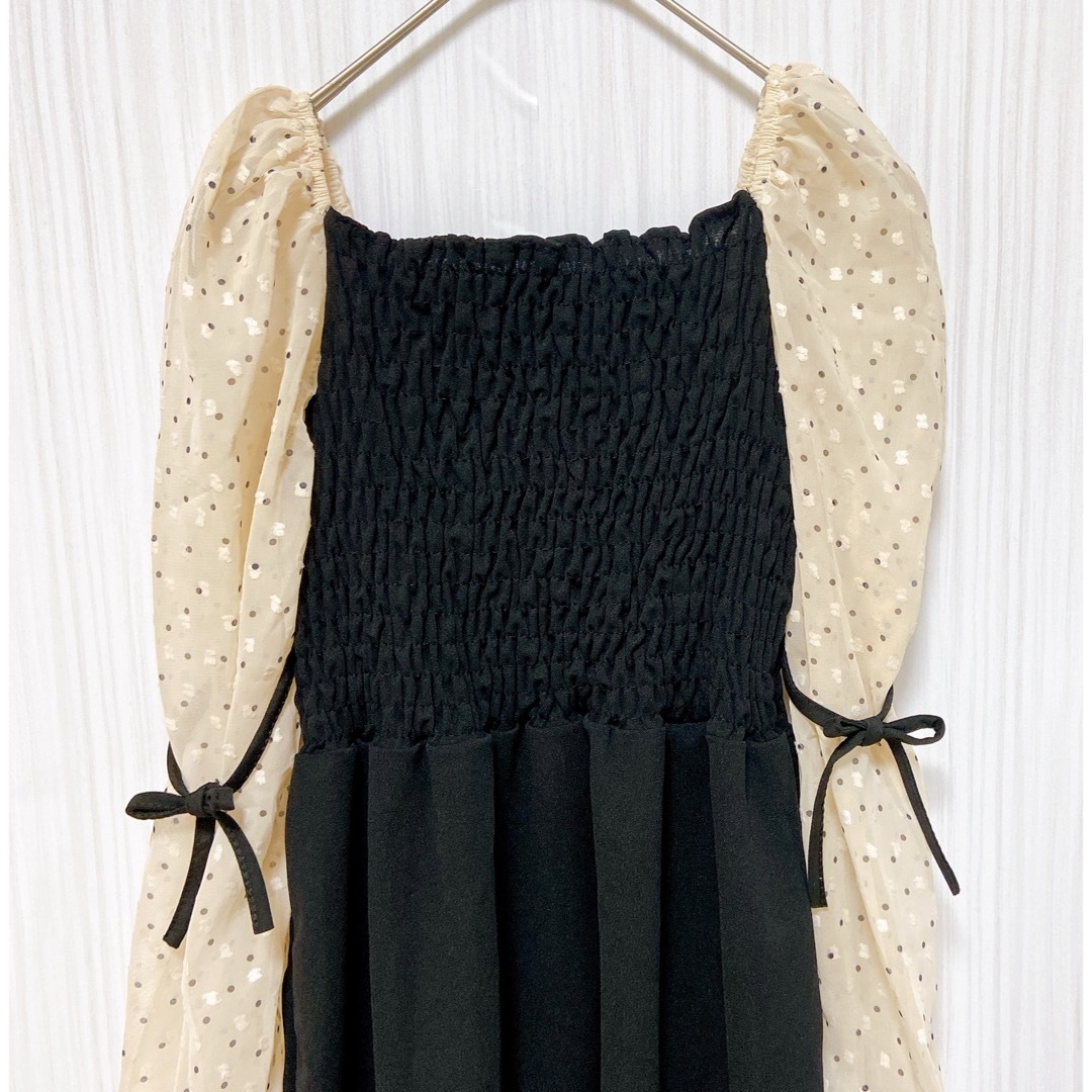 ワンピース 上品  スクエア　バイカラー  シフォン  きれいめ  体型カバー レディースのフォーマル/ドレス(ロングドレス)の商品写真