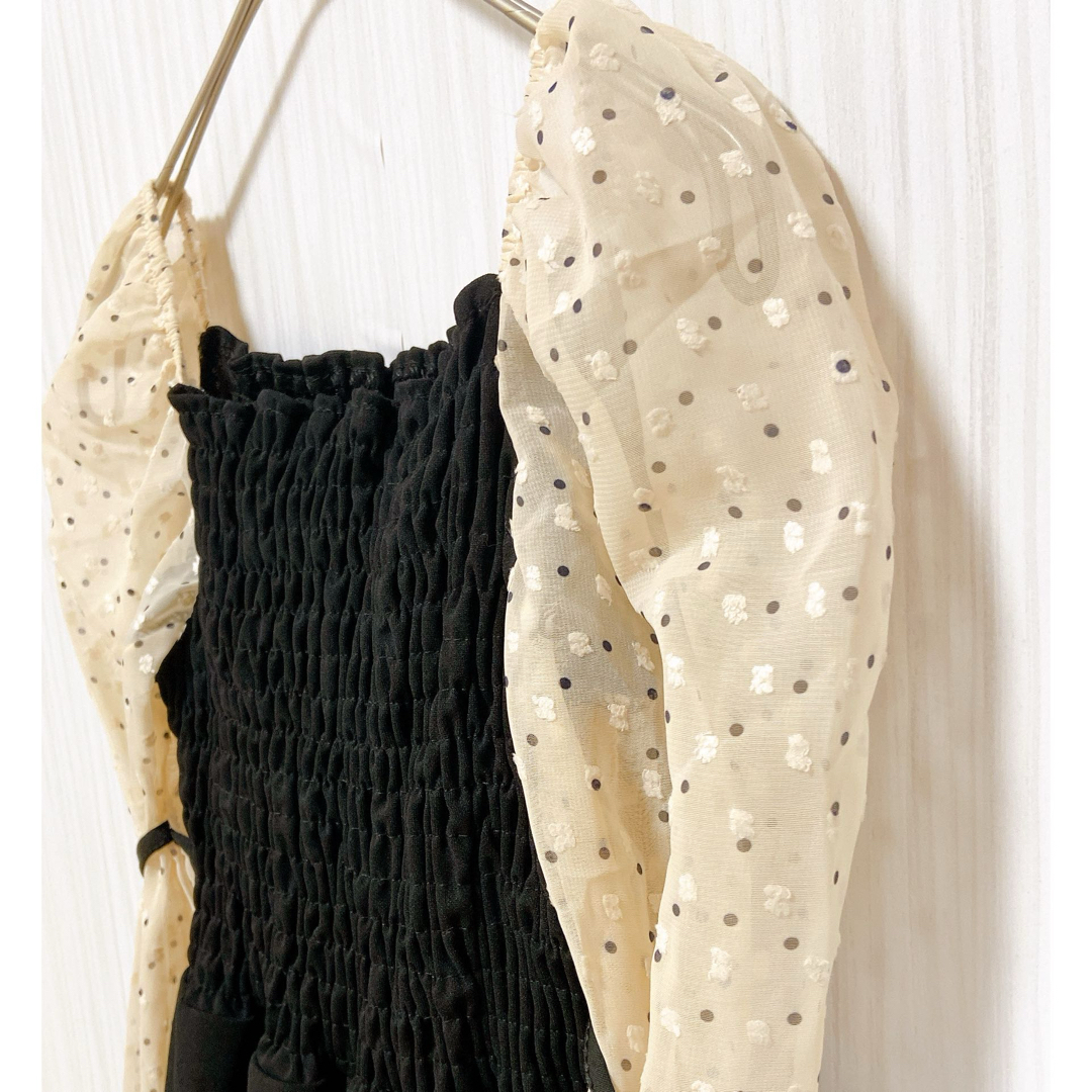 ワンピース 上品  スクエア　バイカラー  シフォン  きれいめ  体型カバー レディースのフォーマル/ドレス(ロングドレス)の商品写真