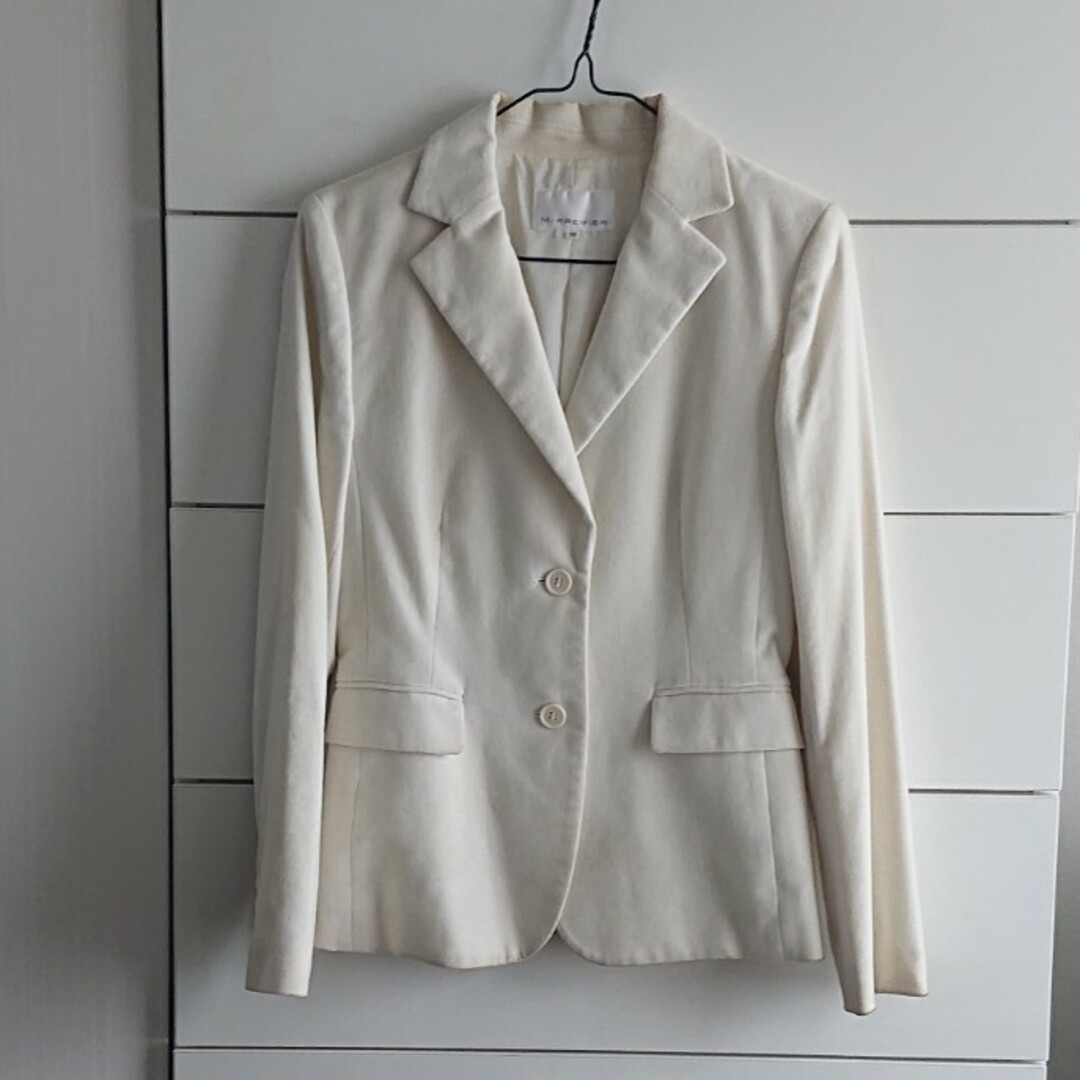 新品 エムプルミエ 白 ホワイト ベロア ベルベット テーラードジャケット綿99%ポリエステル1%着丈
